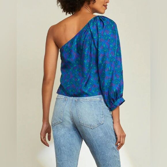 NWT Veronica Beard Lyric Floral Silk One Shoulder Top in Cobalt Multi $348 sz 14 - Picture 2 of 16